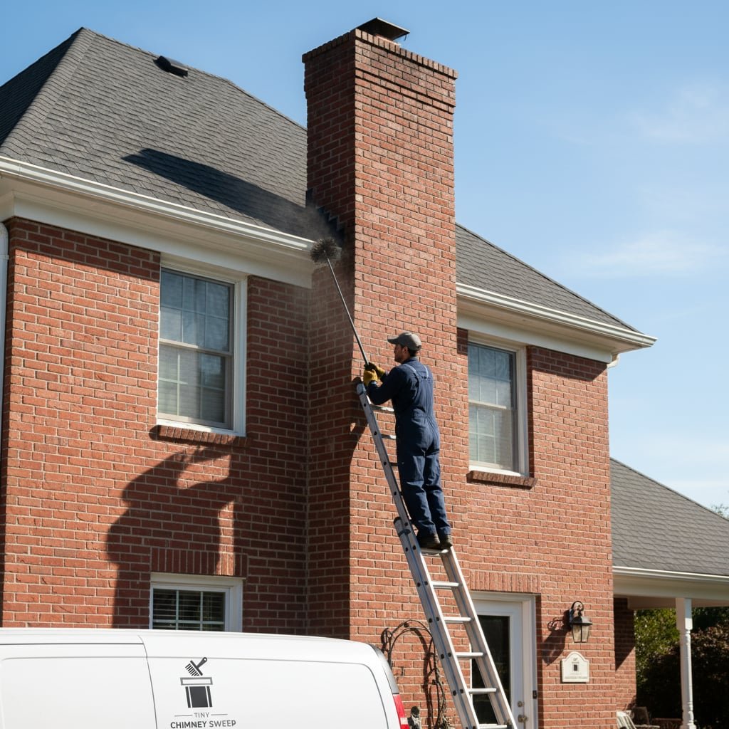 Tiny Chimney Sweep team working on chimney
